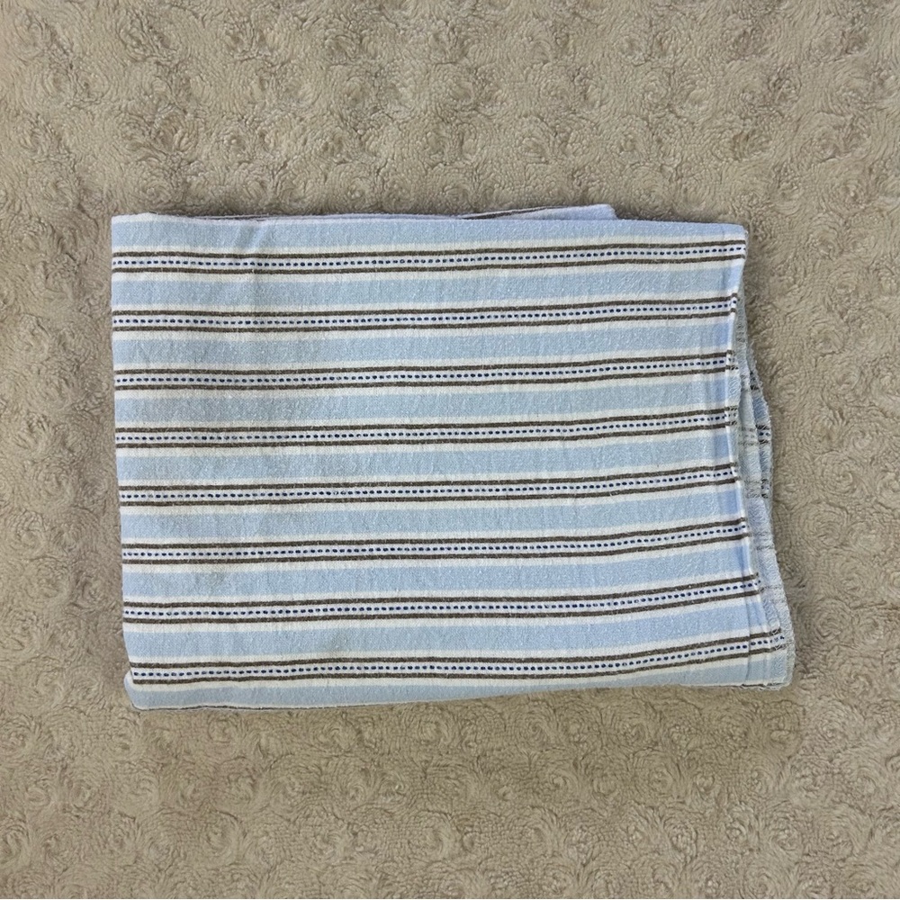 Carter's Blue White Stripes Baby Receiving Blanket Flannel Brown Tan Dotted Line